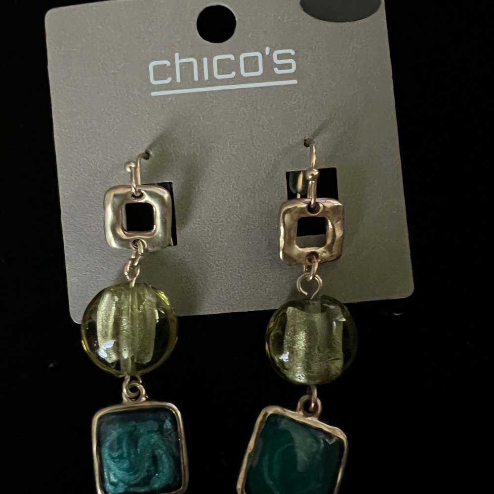 Chico's Gold and Teal Dangle Earrings
